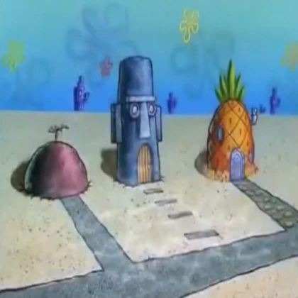 spongebob house squidward house patrick house