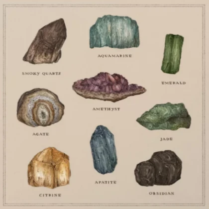 Nine different crystals